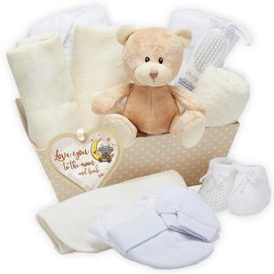 Baby Gifts Set - Gender Neutral Baby Gifts Presented in a Cream Tray. Perfect Gender Reveal Gift For New Parents, Full of Baby Essentials, Toys and Baby Reveal Gifts. A Baby Shower Gifts Centre Piece - Unisex Keepsake Box