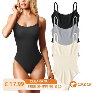 OQQ Women's 3 Piece Bodysuits Sexy Ribbed Sleeveless Adjustable Spaghetti Strips Shapewear Tops Bodysuits Womenswear Comfort Lady