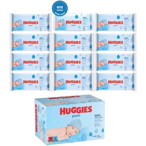 Huggies Pure 56's Baby Wipes 12x56's Full Box 672 Wipes