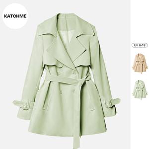 KatchMe Premium Notch Lapel Double Breasted Waist Tie Trench Coat,Women's Winter Solid Color Jackets,Classy Long Sleeve Outerwear Jacket,Lady Streetwear