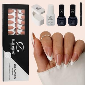 [ Brown French Nail Kit ] PRO-TIPS 150pcs Brown Medium Almond French Nail Tip, 15 Sizes Press-On Nails, Gel Acrylic Nail Extensions for Easy DIY Manicure, Nail Kit for Nail Starter, Long Lasting Nails,Ellie Young Nails