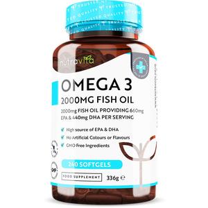 Nutravita High Strength Omega 3 2000mg Pure Fish Oil - 240 Soft Gels per Bottle - Supports Heart Health - High Source of 660mg EPA & 440mg DHA per serving -  Optimum Dietary Healthcare