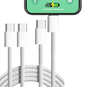 Braided USB C to USB C Cable 6ft\2M- 60W Type C Fast Charger, USBC to USB-C Woven Power Cord for iPhone 16/15 Pro Max Plus/MacBook/iPad/AirPods/Samsung Galaxy/Android Devices