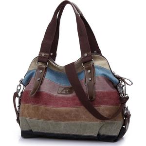 Women's Canvas Multi-Color Hobos Shoulder Bag Tote Handbag (Multi-Color-A)