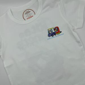 Blue dog inspired children’s white t-shirt.