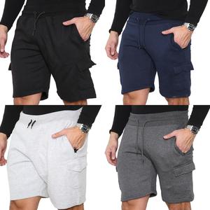 Mens Fleece Cargo Shorts Combat Jogging Elasticated Waist Stretch Plain Gym Knee Length Jersey Pants Zip Pockets M to 6XL