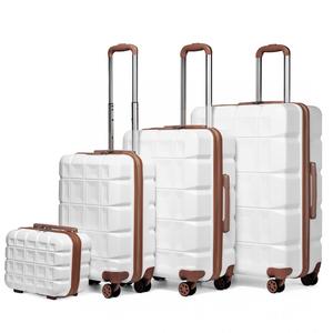 [MissLulu Bags] Waffle Design Lightweight Hard Shell ABS 20''/24''/28'' Suitcase with TSA Lock and 13'' Vanity Case - White and Brown