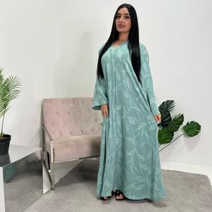 UK Ladies Modest Abaya Dress with V-Neck and Floral Design, Size 6-16