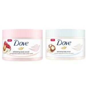 2 Pack Dove Exfoliating Body Scrub Pomegranate & Shea Butter / Macadamia -Rice Milk