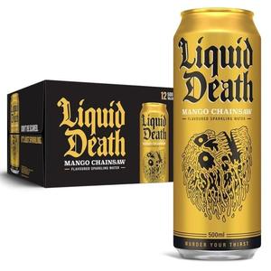 Liquid Death Mango Chainsaw Sparkling Water Tallboy Size Cans 500ml, Pack of 12 Beverage Drink