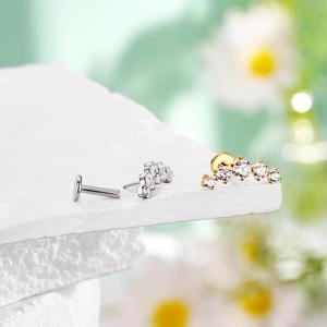16G CZ Threadless Push Pin Flat Back Helix Tragus Cartilage Piercing Stud Earrings
