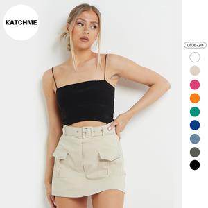 KatchMe Women's Versatile Solid Color Pockets Belt Decor Skort(Size 6-20), Comfort Womenswear, All-Match Women Teen Girls Clothes, A Line Skort