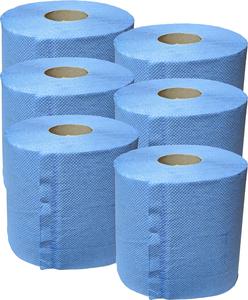 Blue Roll 2ply Embossed Centre Feed 50m Approx - Pack of 6 - Recycled Hygiene Commercial Kitchen Use Paper Hand Towel Cleaning Wipes Disposable Tissue