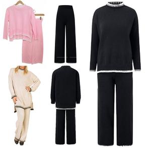 Fashion Luva Kids Girls Stripe details knitted co ord set loungewear set tracksuit trouser top Pajama Set.