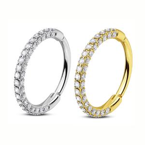 OUFER Exquisite Triple Sided CZ Gems Nose Hoop Ring Helix Piercing – 63 Sparkling Stones, Hinged Segment Design