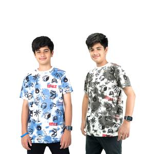 Boys Tie Dye T Shirts (Pack of 2) Kids Beach Print Short Sleeve Cotton T-Shirt UK 5-13 Years