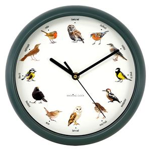GEEZY Singing Bird Wall Clock with Native Sounds – 12 Species Including Cuckoo, Robin & Owl – Green Nature-Inspired Design with Auto Night Silence – Educational Novelty for Home, Gift for Bird Lovers