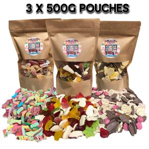 3 x 500gram Pouches sweets resealable pouches Snack Jelly, fizzy Chocolate sweets