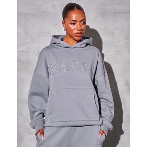 Kaiia Slogan Oversized Hoodie Dove Grey