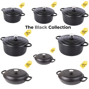 Cast Iron Casserole with Lid -  Black Collection – Non Stick Dutch Oven Pot, Oven Safe up to 500° F – Ovenproof Enamelled Stockpot  - by nuovva