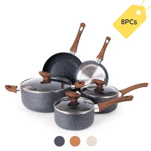Non Stick Pots and Pans Set – Induction Hob Pot Set – 8pcs Kitchen Cookware with Lids – Cooking Saucepan Pots and Frying Pans – by Nuovva