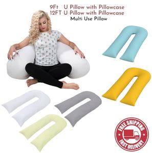 U-Shaped Full Body Pillow 9FT/12FT with Free Pillowcase – Soft Hollow Fiber Filling, Comfortable Support neck  support pillow