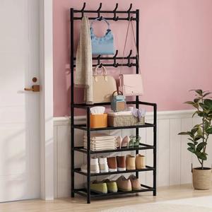 Summer Sale- Storage Rack 4/5 Multilayer Metal Cloth and Shoe Rack with 8 hooks. Space Saving Easy Assemble Large Capacity Organizer Place at Entryways,Corridors,bedroom. Gift Home Decor Multipurpose Holder Storage Rack