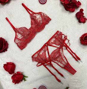 Liliosa Lingerie  LIVE Elegant Sexy Floral Embroidery Red Harness Comfortable 3 piece Lace Lingerie Set (Clasp Bra+Adjustable Garter Belt +Adjustable Panties) Chic Breathable Womenswear Everyday Lingerie Medium, Elegance Lingerie Mesh Sheer Soft