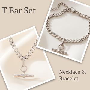 T Bar 'Keep Going' Necklace and Bracelet Set Slv