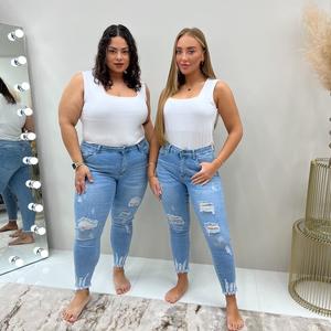 VIRGO BOUTIQUEcamille - raw hem ankle grazer stretch high waisted jean - 26 inch inside leg