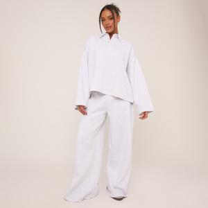 Marl Drawstring Waist Wide Leg Joggers