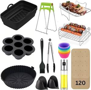 Aastarz Air Fryer Racks & Accessories - Grade 304 Stainless Steel Racks 12 pcs Fryer Accessories Set with Food Clip & Oil Brush for Microwave Ovens