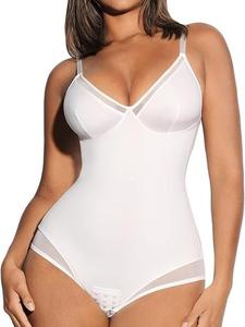 FeelinGirl Shapewear Bodysuits for Women  Mesh Slimmer Body Suits Deep V Neck Shapewear Basic Sexy Womenswear Comfort Compression