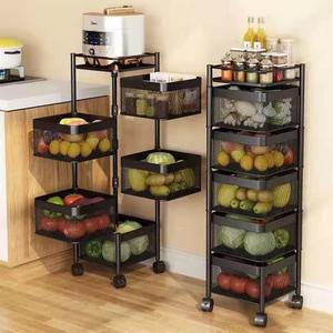6 Tier Kitchen Rotating Storage Trolley Cart Utility Vegetable Mobile Shelf Rack - Home Organizer Metal Room
