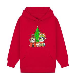 Teddys Wardrobe Christmas Jumper for Kids - Red Hoody with Festive Design, Grinchy Heelers Design