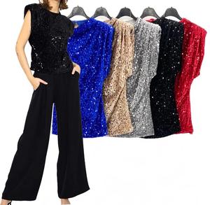 Fashion Luva New Sequin top with shoulder pads Velvet Shiny Outdoor Clothing for the party.