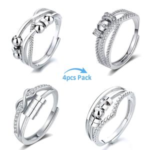Ideal Christmas Gifts,4pcs Fidget Rings Set,Anti Anxiety Ring Stress Relief Spinner Fidget with Beads For Women Girls Unisex,Fashion Spinning Band with CZ,Birthday Valentine's Day Mother's Day Xmas Gifts for Daughter,Sister,Granddaughter Friends & Fasmily
