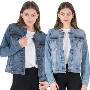 NOROZE Womens Denim Jacket Womenswear Western Style Collarless Jeans Jackets UK Sizes 8-20 Casual Fashion