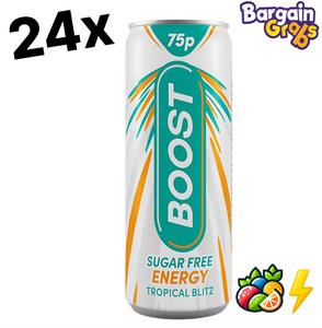 24 x 250ml Boost Sugar-Free Tropical Energy Drink – Zero Sugar, Maximum Energy | Beverage Sport