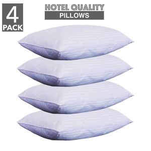 HomeTex Shop Hotel Quality White Stripe Bounce Back Pillows Pack of 4 Anti-Bacterial Soft Extra Filled Size 50 X 75cm Firm Mattress Feel Breathable Material Skin-Friendly Anti-Allergic