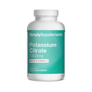 Potassium Citrate 1300mg with Vitamin C by Simply Supplements - Essential Electrolyte - Potassium helps support Muscle Function, Nervous System and Blood Pressure - With Vitamin C for Immune Support and Reduce Tiredness - Dietary Supplement