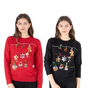 NOROZE Women's Christmas Tops Sweatshirts Sequin Bells Xmas Jumper UK Sizes 8-18 knit  jumper Casual Fabric