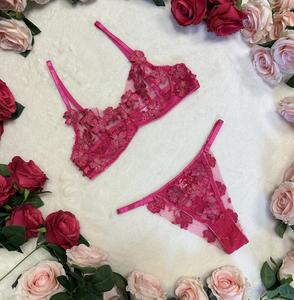 Liliosa Lingerie High Quality Hot Pink Melissa 2 Piece Set (Bra-non + Pants - adjustable ) Elegance Feminine Womenswear, Comfortable Everyday Underwear Fabric, Floral Embroidered Style, Girl Gift Fit, Adjustable Spaghetti Straps