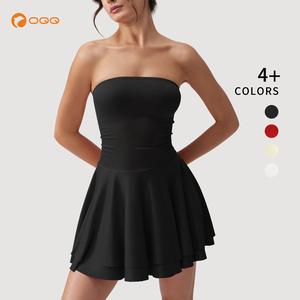 OQQ Women's Strapless Tube Dress - Summer Off Shoulder Ruffle Tiered Flowy Mini Dress - Casual