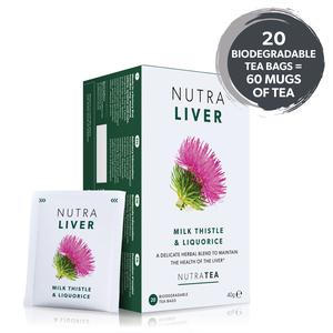NutraTea NutraLiver Herbal Tea - Natural Liver Detox & Cleanse - 20 Biodegradable Bags - Milk Thistle, Turmeric, Dandelion Root - Herbal Infusion | Caffeine-Free -  60 Cups of Tea