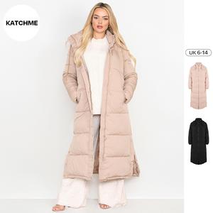 KatchMe Women's Chic Side Button Slit Hooded Zipper Cotton Coat,Versatile Plain Zip-Up Long Sleeve Side Pocket Outerwear Jacket for Fall & Winter