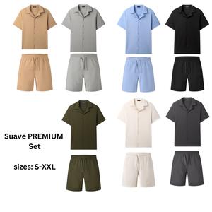 Clovu Mens Premium Set Matching Shirt and Shorts Top Quality Summer Holiday Set Casual Clothes Menswear Stylish Fashion Sunny Sleeve Tropical Luxury Outfit Soft Durable Fabric Relaxed Refined Fit Comfortable Modern Style