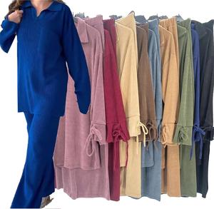 Fashion Luva V neckline Collar Oversized Corduroy Lounge Suit 2 Piece Casual Outfits Set for Women Wide Leg Pants Loungewear Tracksuit