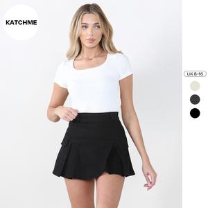 KatchMe Women's Vintage Street High Waist Faux Pockets A-Line Mini Skirt,Street Womenswear,Versatile Women's Bottom,Skirt Outfits for Women