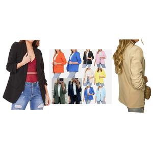 Fashion Luva Women Ladies Ruched Sleeve Lined Blazer Collared Casual Formal Jacket Womenswear Coats Fit Tops Basic Underwear Lady Long Sleeve